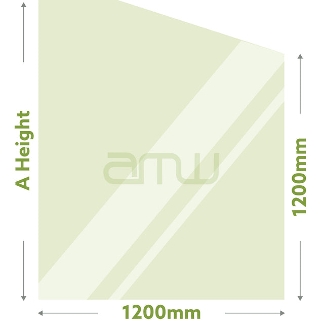 Glass Raked Down Panel 12mm Clear Toughened 1200W